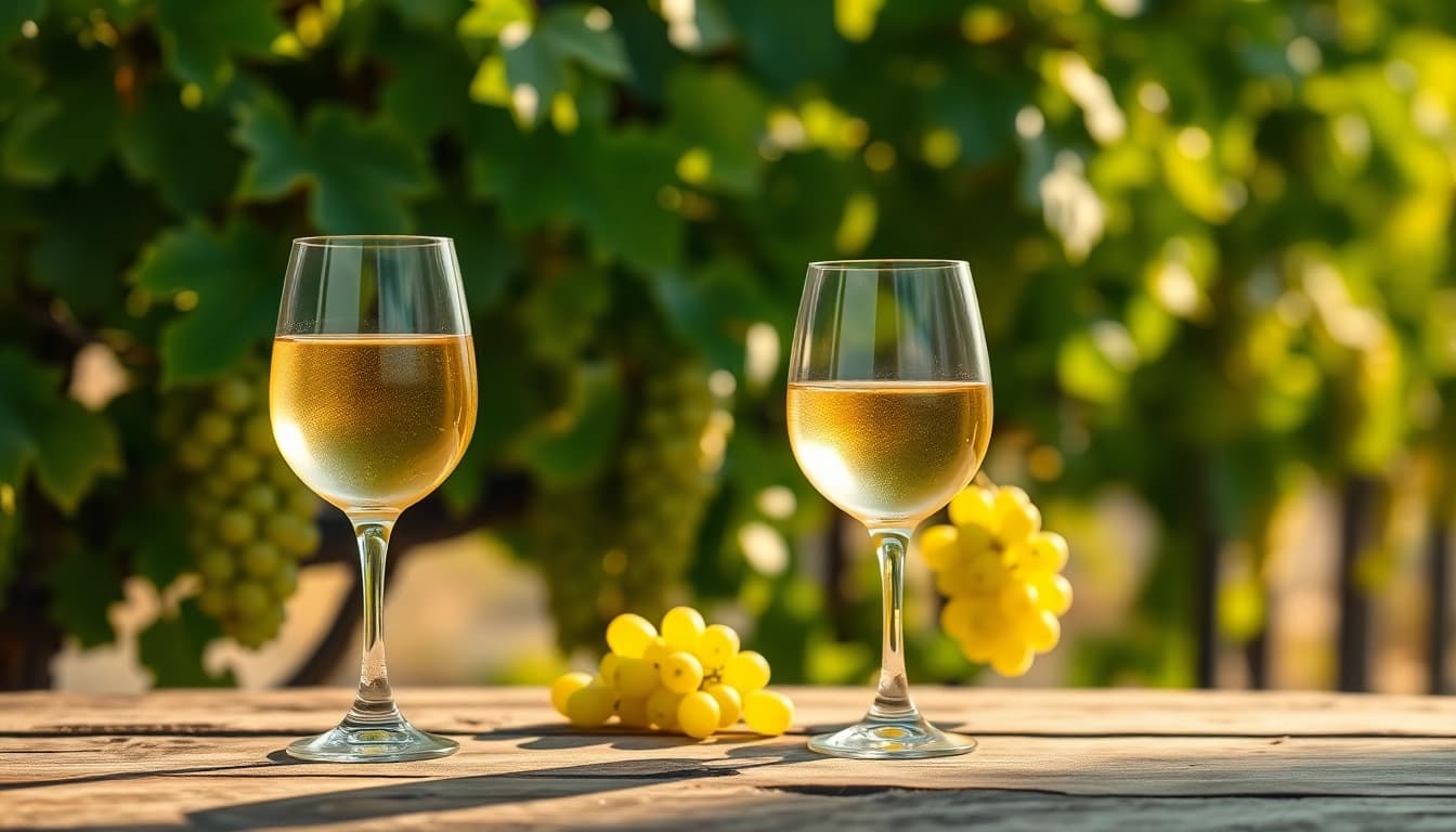 Savoring Chenin Blanc wine in a serene outdoor setting with vibrant grapevines.