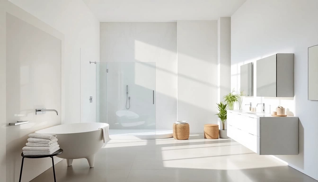 Sonni sanitär GmbH präsentiert elegante Duschwände und moderne Badezimmermöbel in einer stilvollen Umgebung.