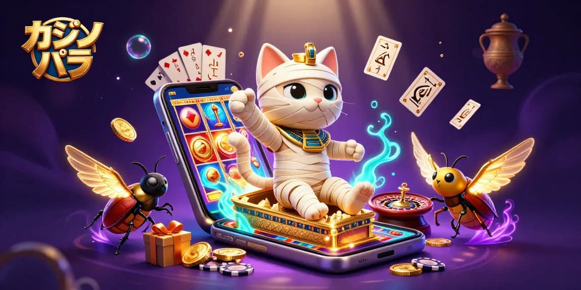 カジノ バカラでプレイヤーを魅了する古代エジプトの猫とスカラベのイラスト