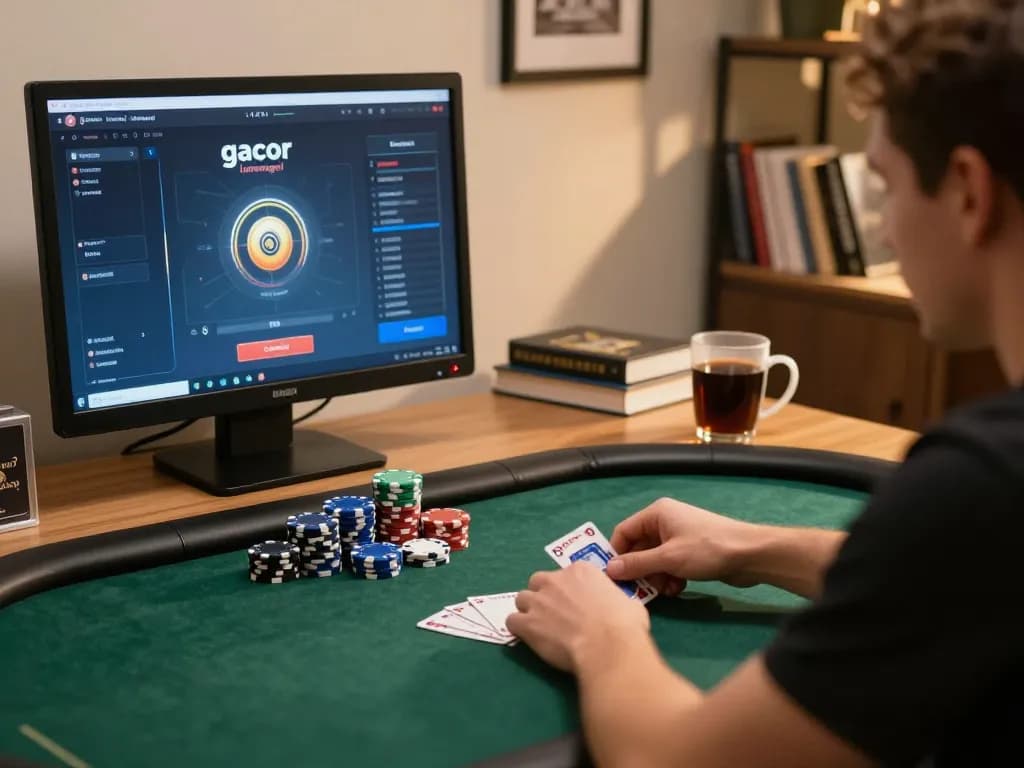 Engaging online poker setup with slot gacor luar negeri game interface, focusing on strategy and winning chances.