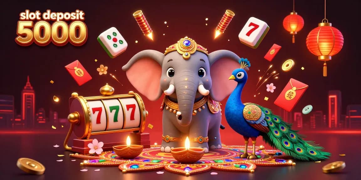 Experience thrilling gameplay with slot deposit 5000; vibrant casino elements and festive Diwali-themed characters.