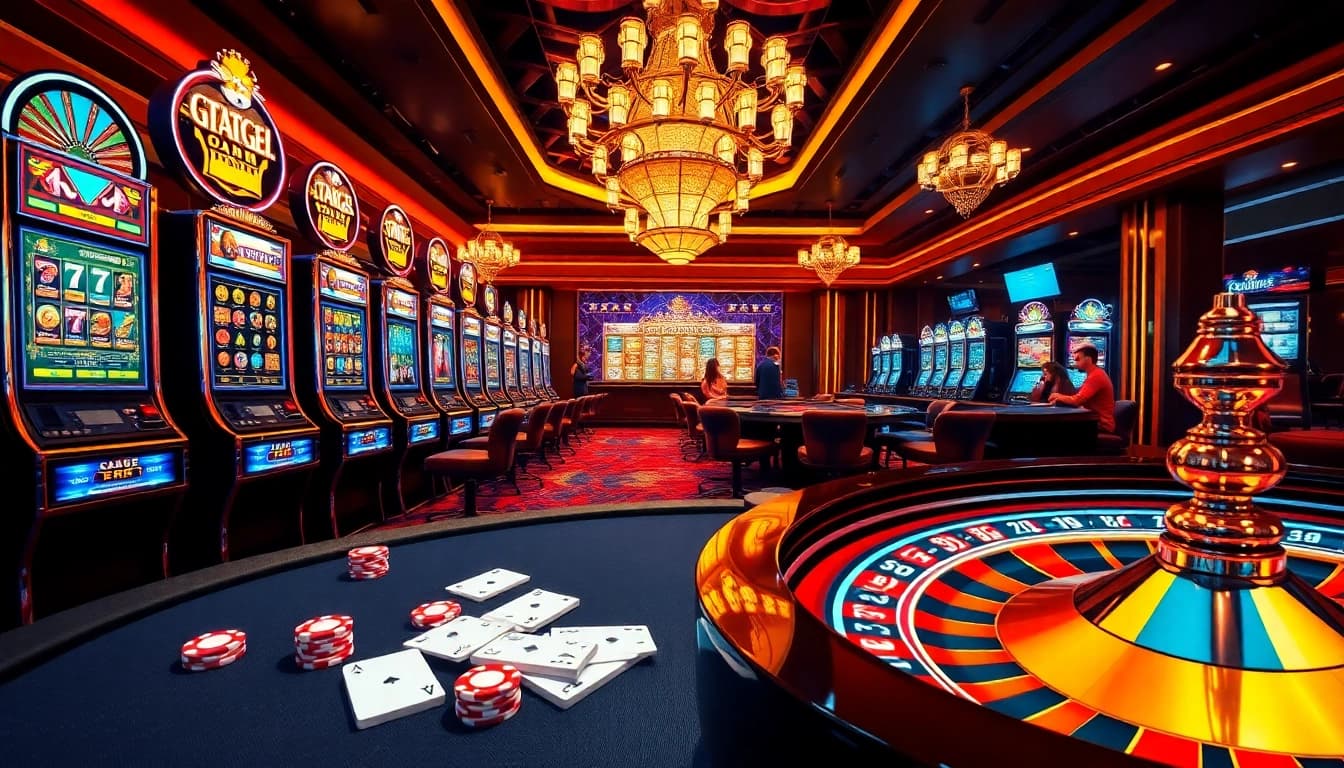 Experience the excitement of winning at gtatogel with vibrant slot machines and poker chips in a luxurious setting.