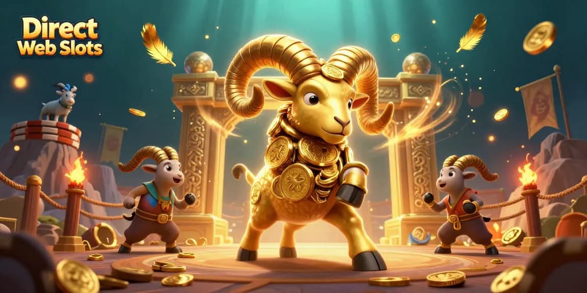 Spin the reels with Direct Web Slots featuring golden ram and colorful casino elements.