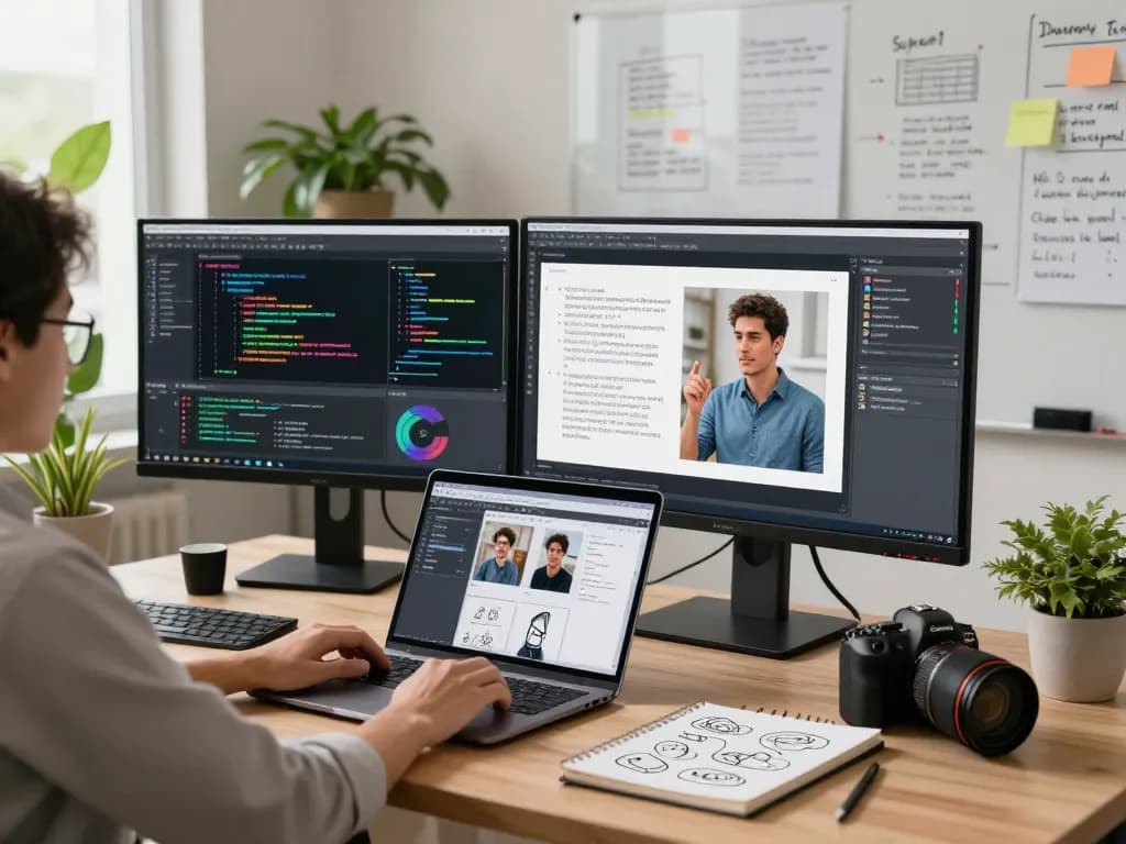AI-generated image to prompt scene with data scientist analyzing visuals in a modern workspace.