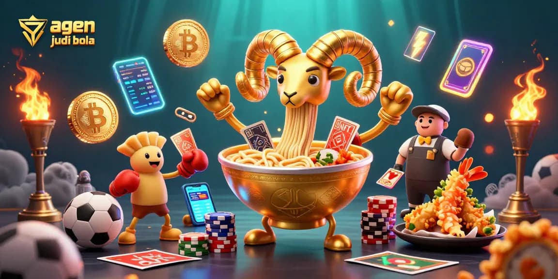 Bettors engaging with agen judi bola offerings, featuring dynamic betting elements and vibrant characters.