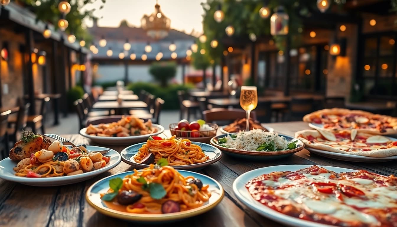 Indulge in dishes from Clarksburg ca restaurants at a vibrant outdoor dining setting.
