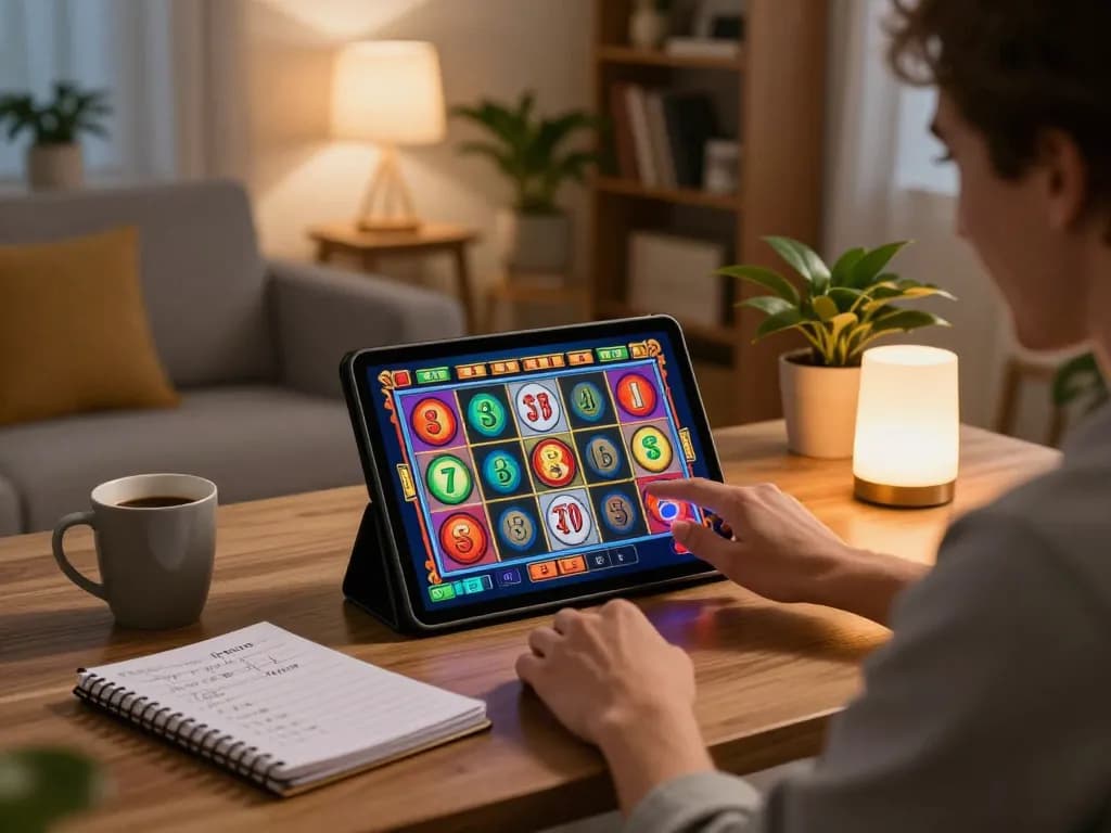 Nohu gaming scene showing a person enjoying online casino slots with engaging visuals and a warm home atmosphere.