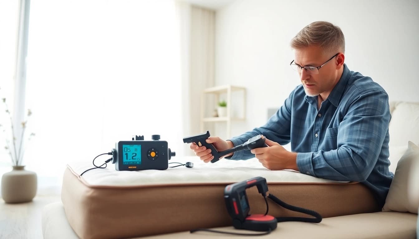 Local bed bug exterminators performing effective treatment in a clean, bright home environment.