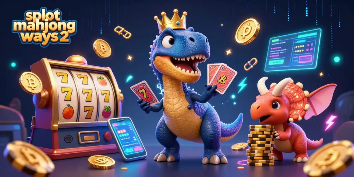 Spin for rewards in slot mahjong ways 2 with a whimsical T-Rex, a pterodactyl, and a baby triceratops.