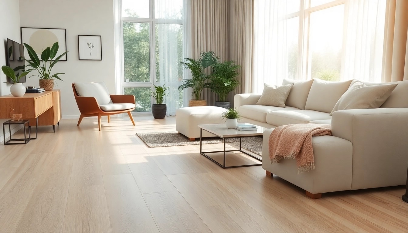 LVP waterproof flooring featured in a cozy living room with natural light and elegant decor.