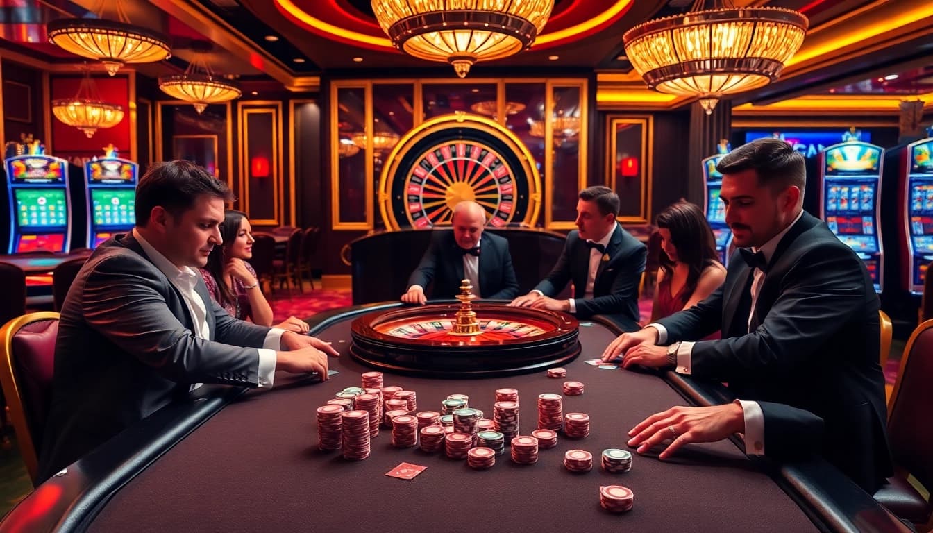 Players strategizing at the poker table and experiencing the thrill of gambling at https://www.kjc.global/.