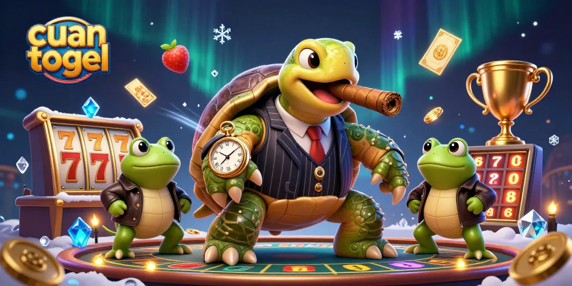 Experience cuan togel excitement in this lively 3D turtle casino scene with vibrant elements.