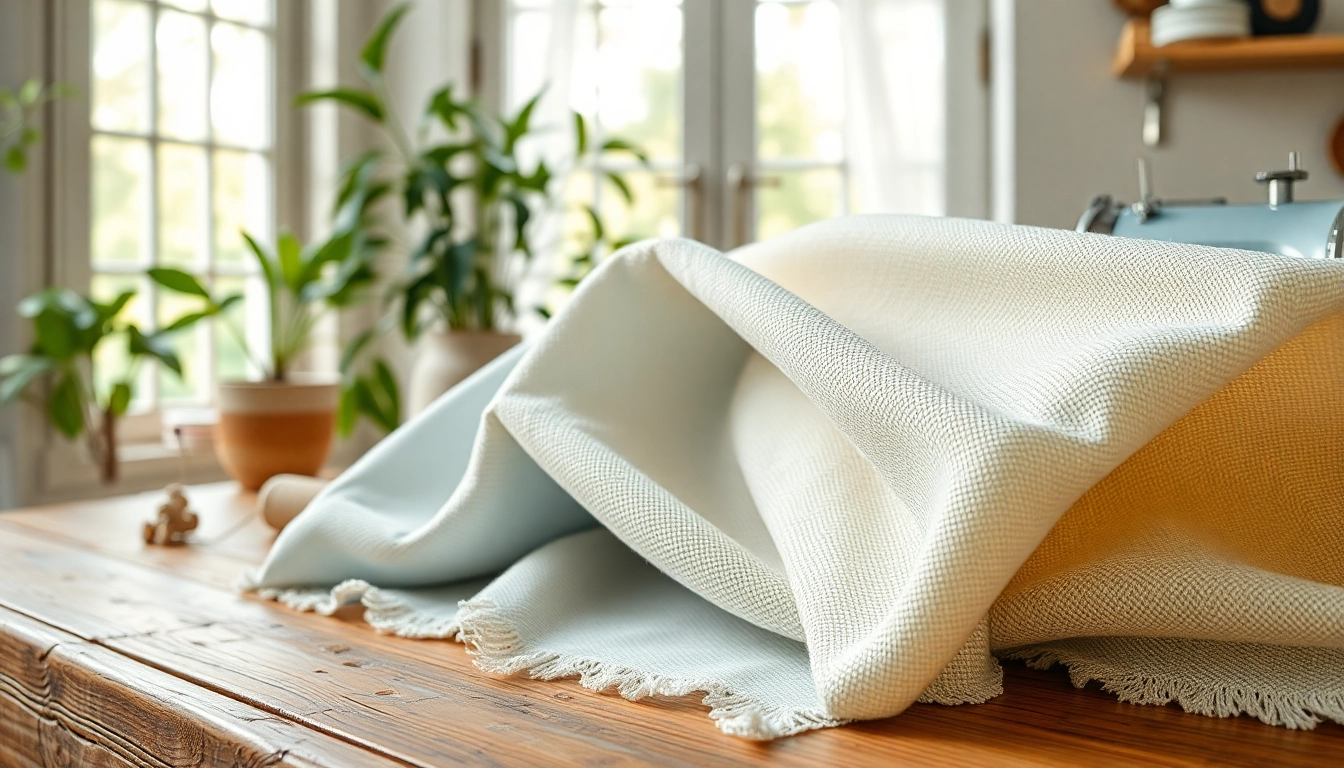 Katoen stof met fijne textuur en warme uitstraling op een houten tafel
