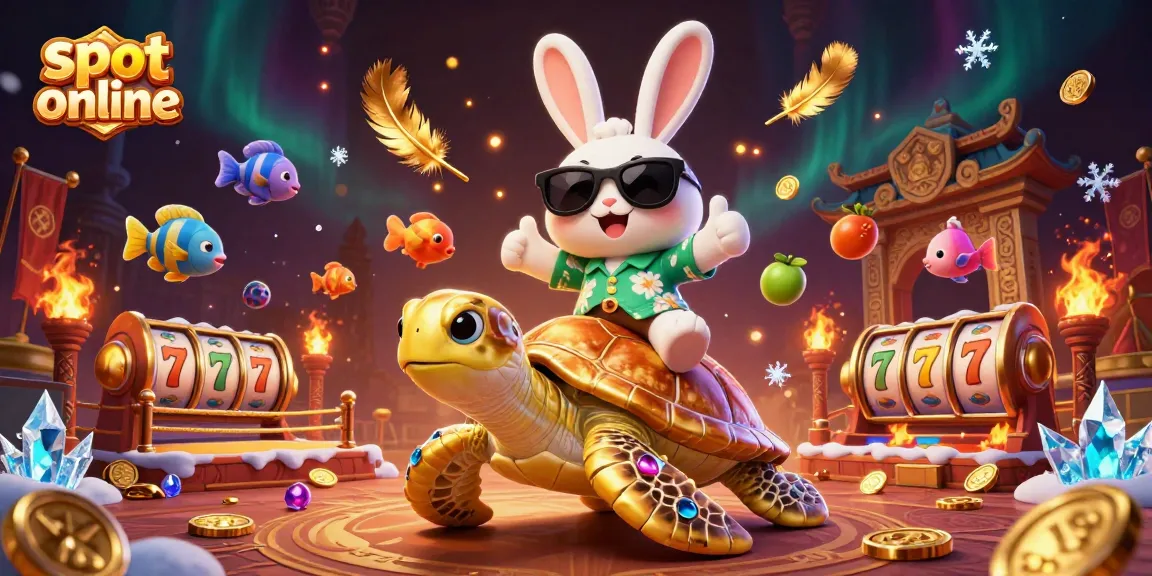 Play exciting slot online games with a lucky rabbit and turtle symbolizing big wins.