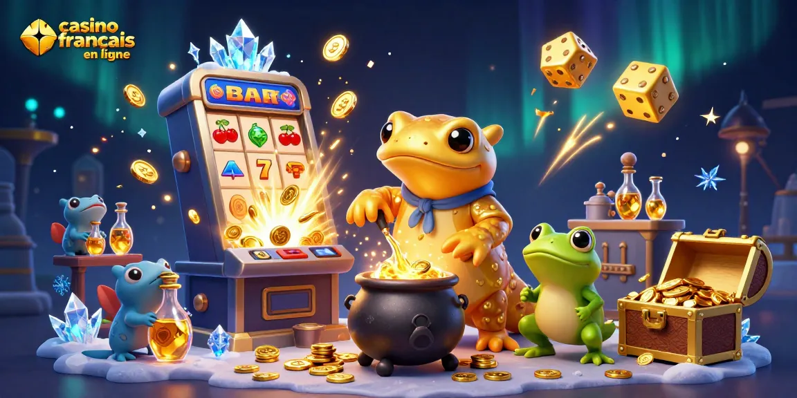 Jouer à des machines à sous dans un casino francais en ligne où une alchimiste transforme des métaux en or.
