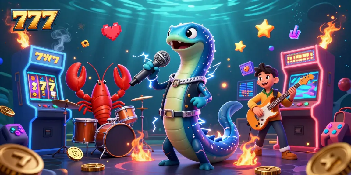 Experience the thrill of winning at 777 with electric eel DJs and vibrant slot games in an underwater casino.