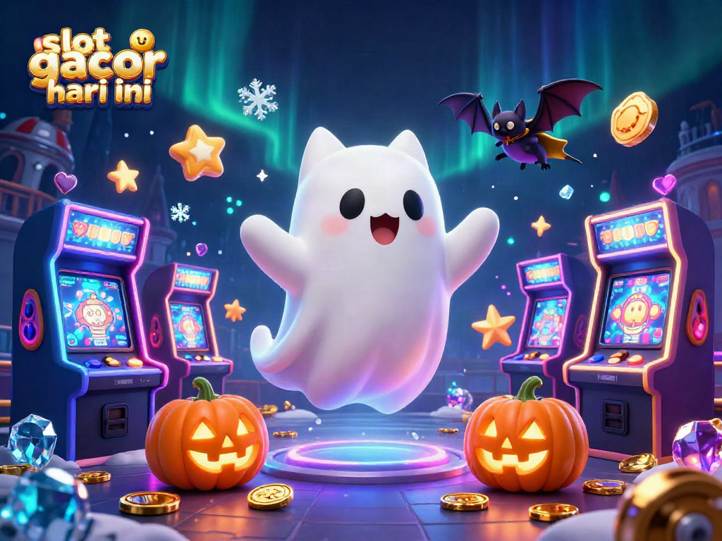 Engage with slot gacor hari ini as friendly characters illuminate a haunted casino environment with slots.