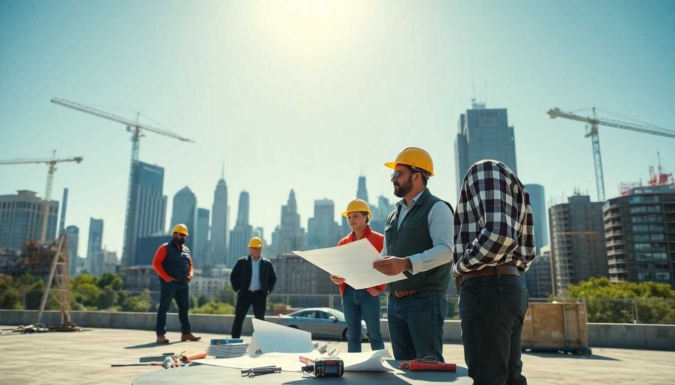 New York City Commercial General Contractor managing a busy construction site with a skyline backdrop.