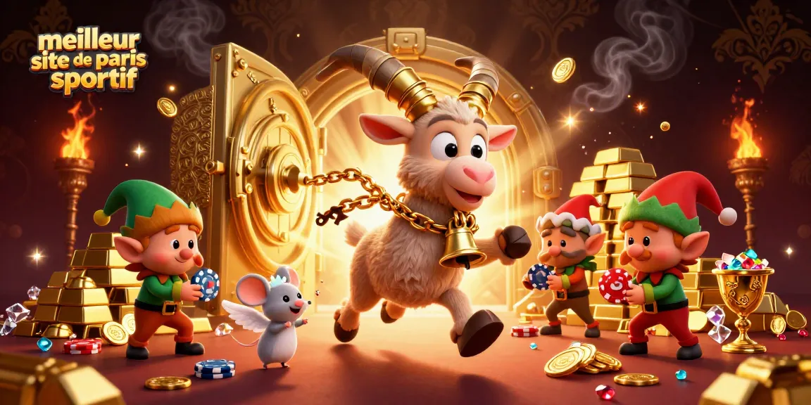 Meilleur site de paris sportif : Krampus et un ange souris dans un casino festif sous une pluie de jetons d'or.