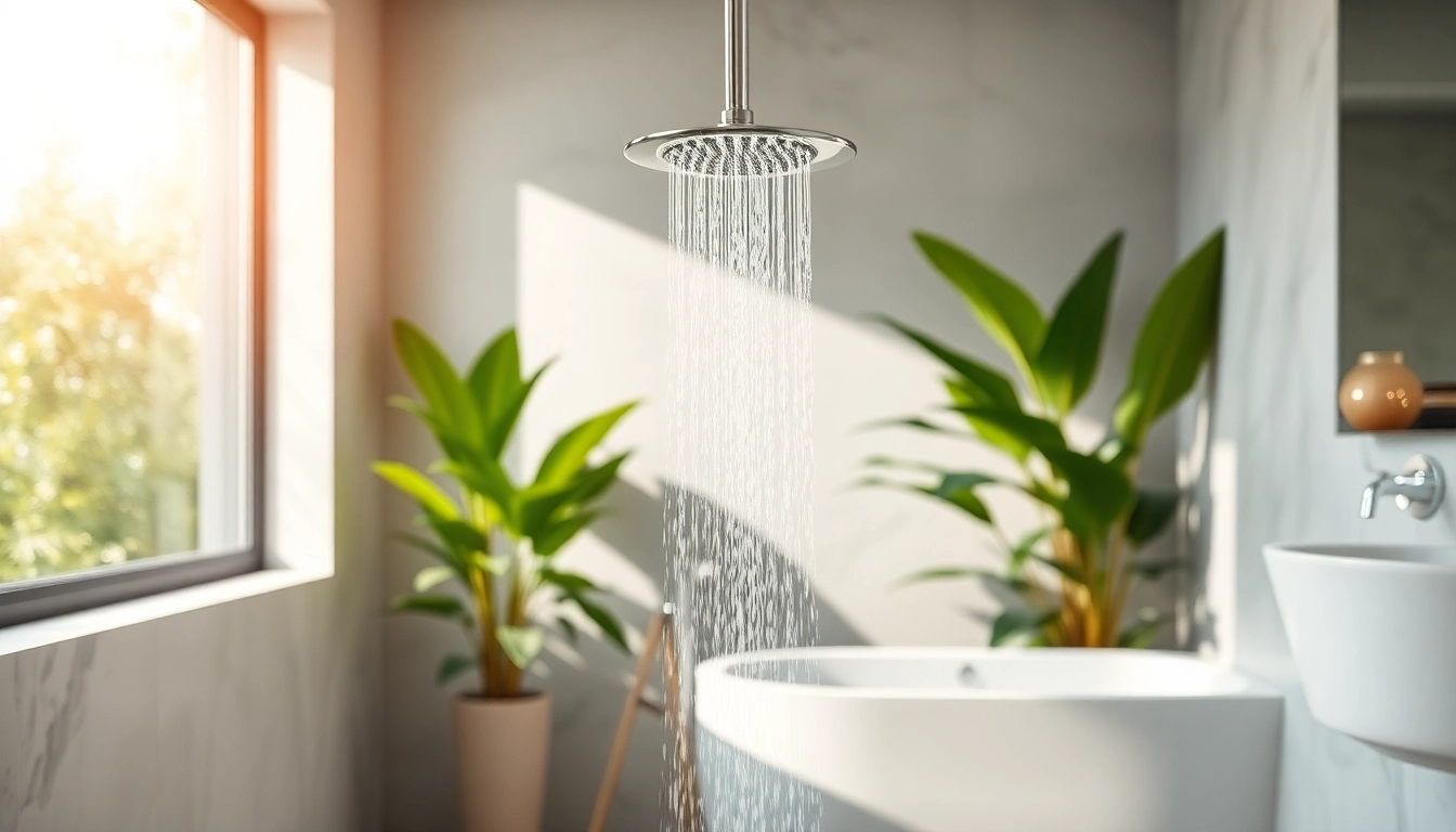 Experience luxury with this elegant showers Australia design featuring a polished chrome shower head and marble tiles.