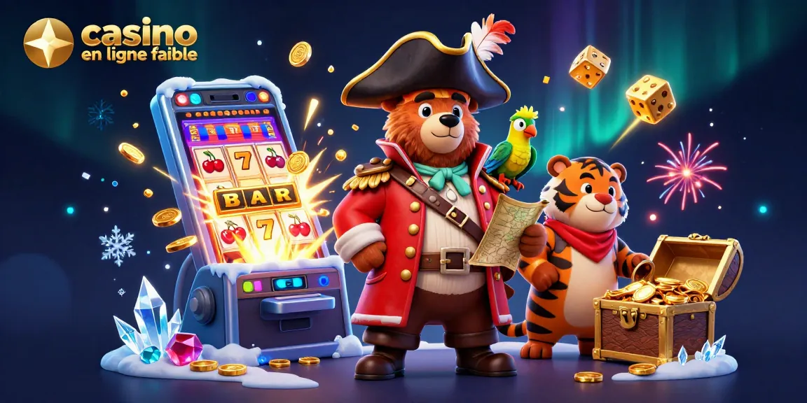Expérience de jeu immersive dans un casino en ligne fiable avec un ours pirate et son tigre devant une machine à sous.
