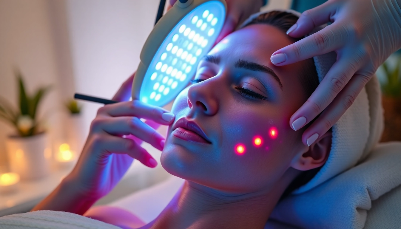 Experience LED facial therapy Queens NY in a tranquil spa setting emphasizing skin rejuvenation.