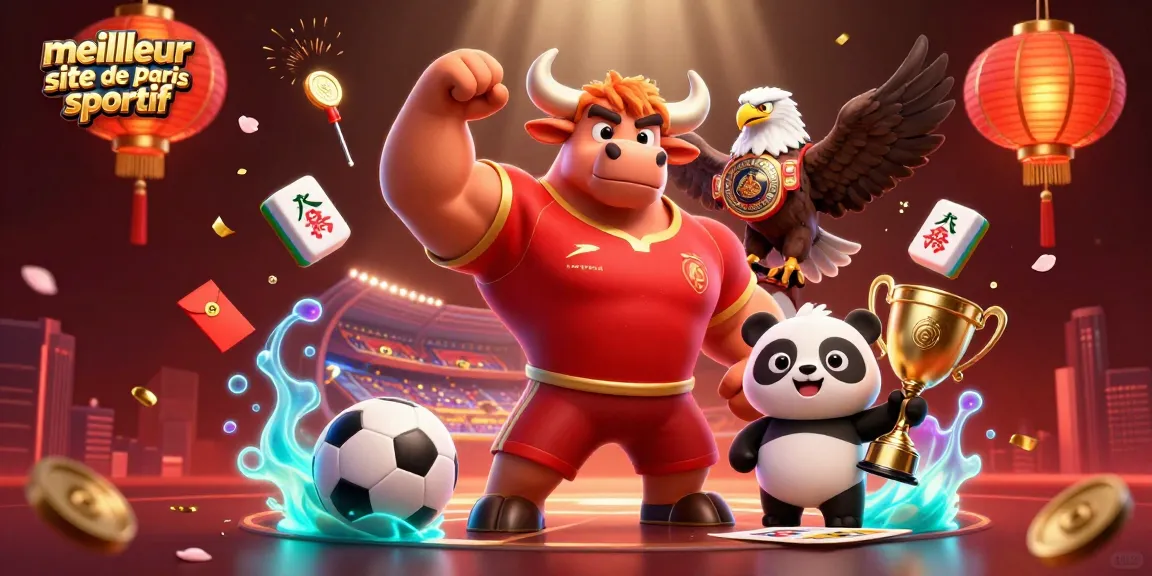 Vivez des paris sportifs avec meilleur site de paris sportif, représentant une mascotte taureau et un panda gagnant.