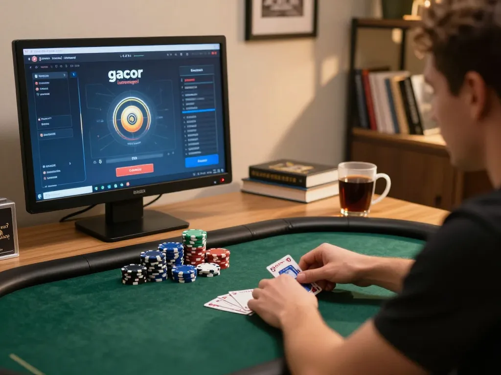 Engaging online poker setup with slot gacor luar negeri game interface, focusing on strategy and winning chances.