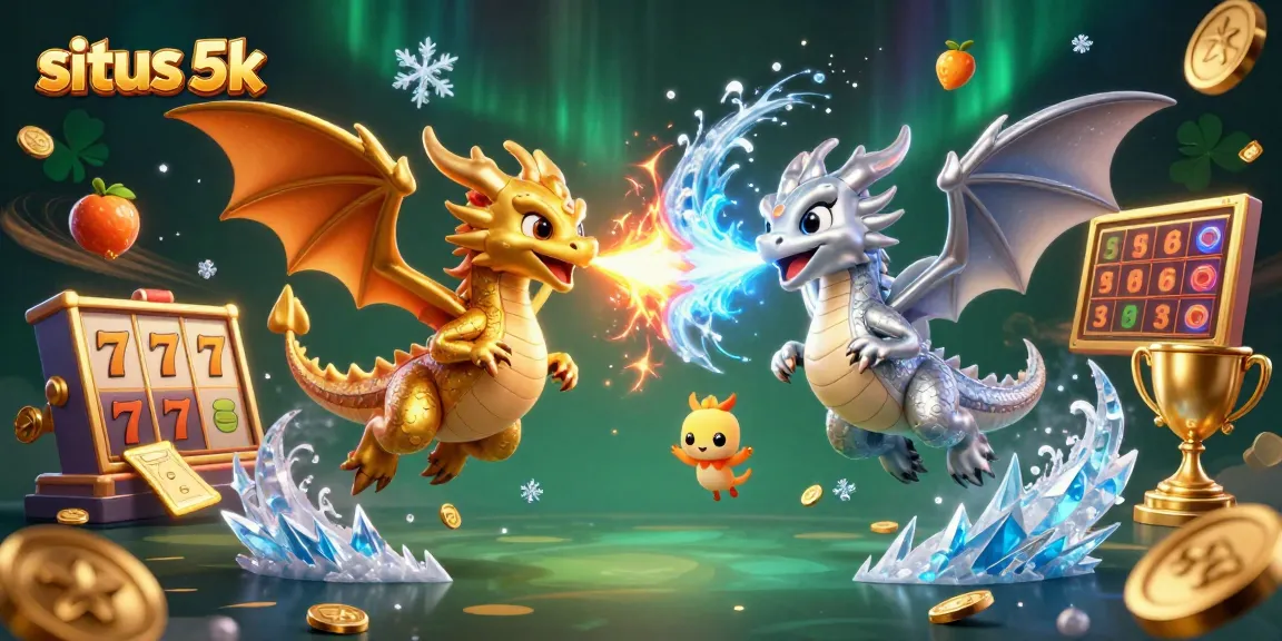 Experience thrilling jackpots with the dynamic scene from situs 5k showcasing golden dragons and vibrant slot elements.