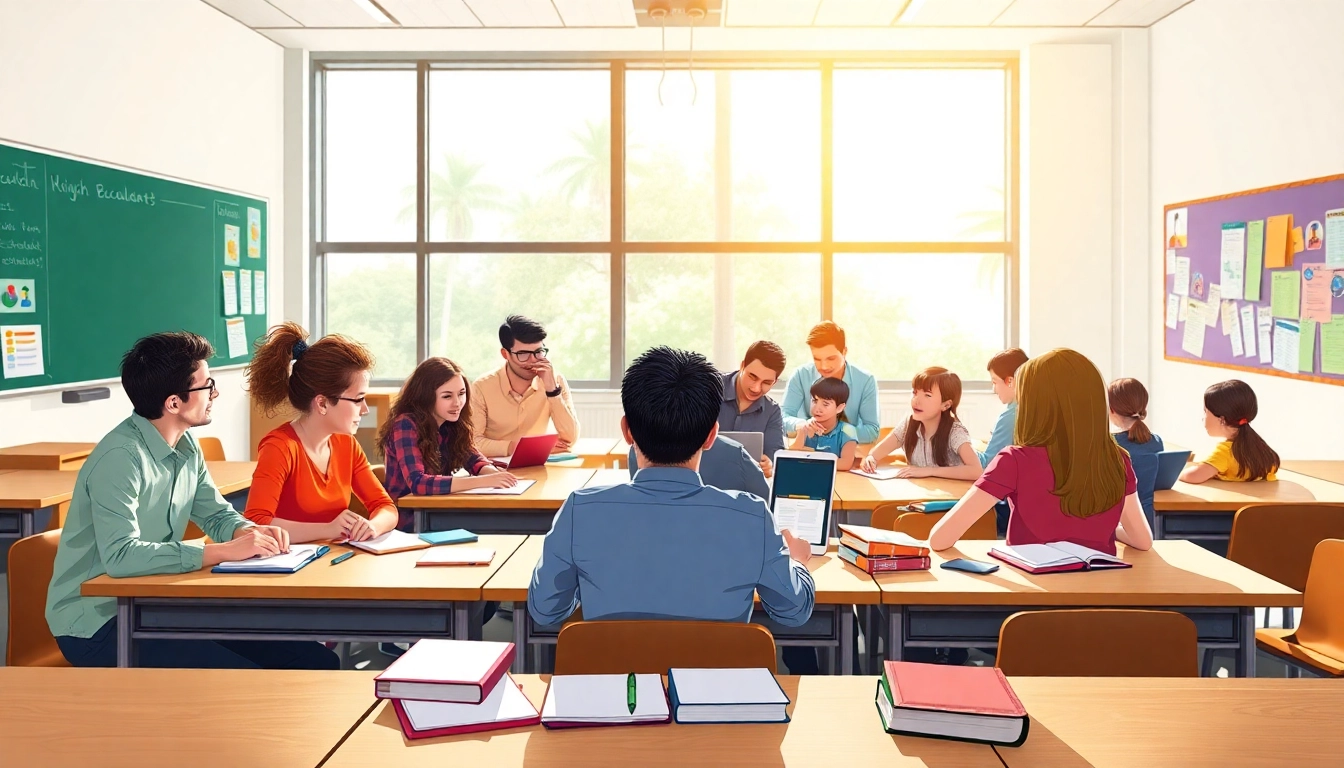 Students actively participating in collaborative Education activities in a vibrant classroom.