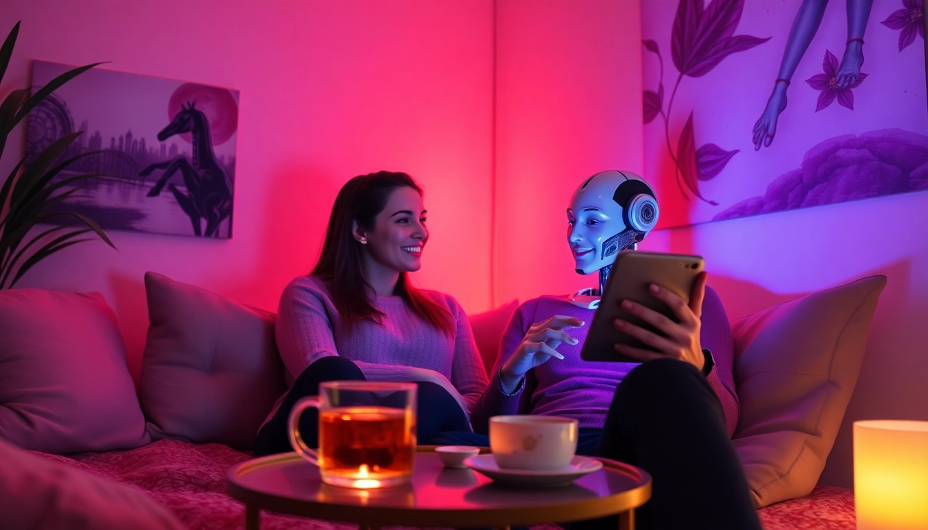 Engaging user enjoying a conversation with a sex ai chat chatbot in a cozy, intimate setting.