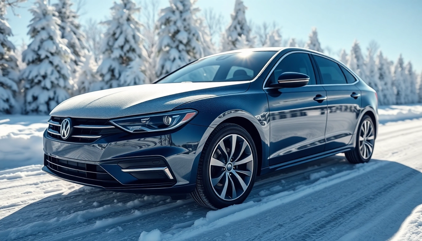 Winter car protection Chattanooga featuring a gleaming car in a snowy environment.