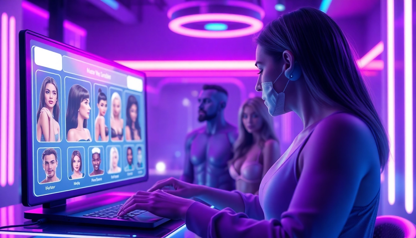 Engaging NSFW character AI avatars in a futuristic chat interface.