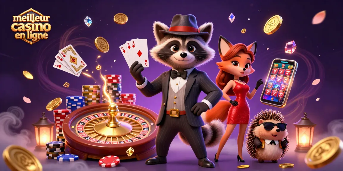 Meilleur casino en ligne : Découvrez une scène dynamique avec des personnages de casino et des éléments de jeu vibrants.
