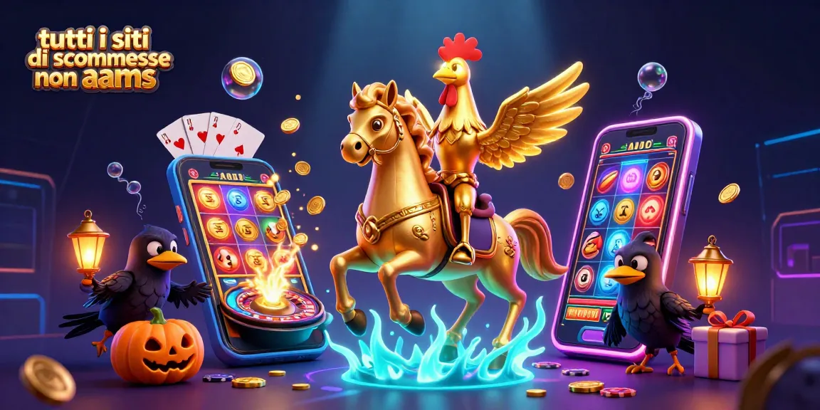 Scopri tutti i siti di scommesse non AAMS con un'illustrazione vibrante di un gallo dorato in un casinò notturno.