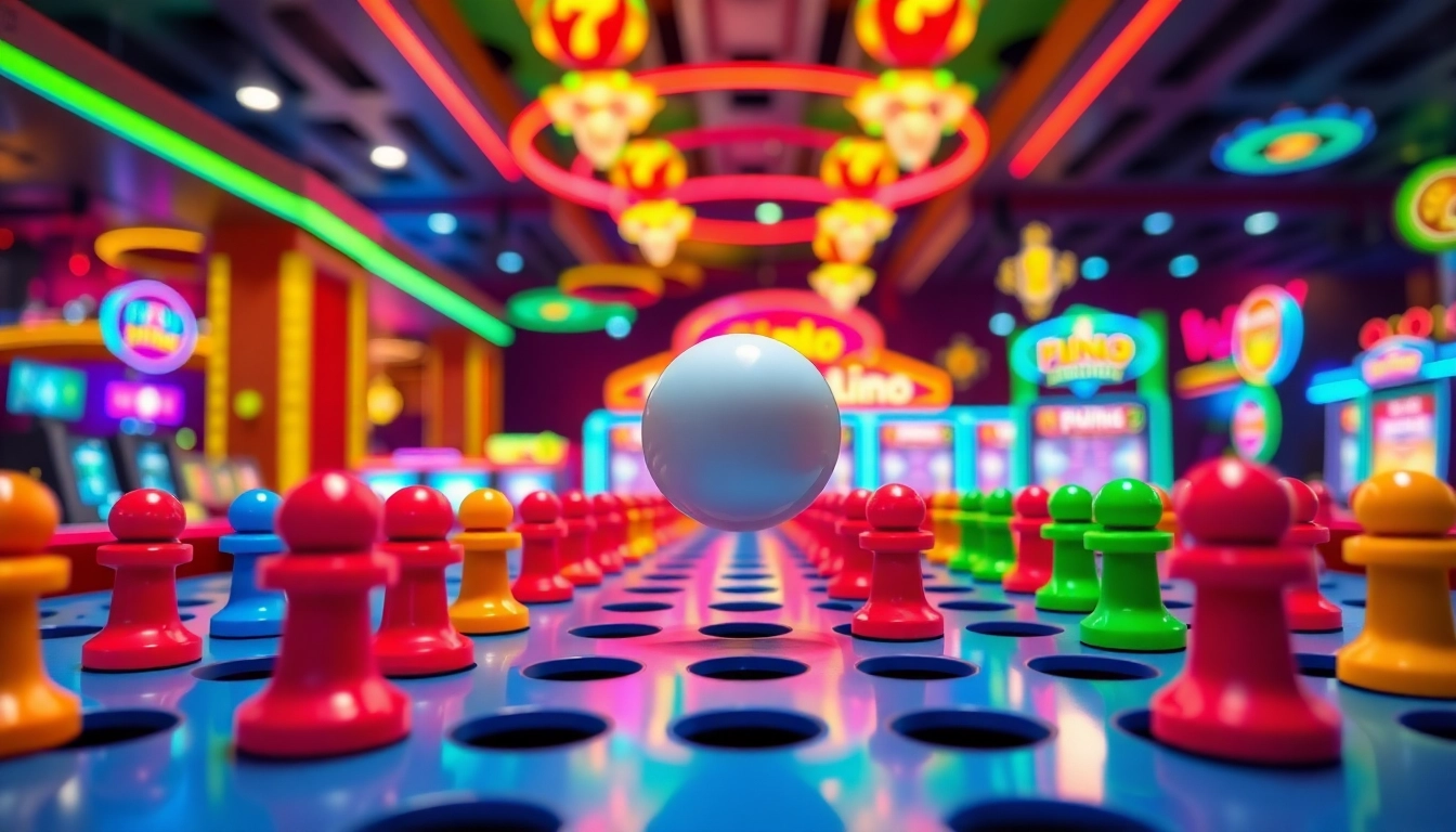 Permainan situs plinko yang menarik dengan bola jatuh di papan peg, penuh warna dan kegembiraan.