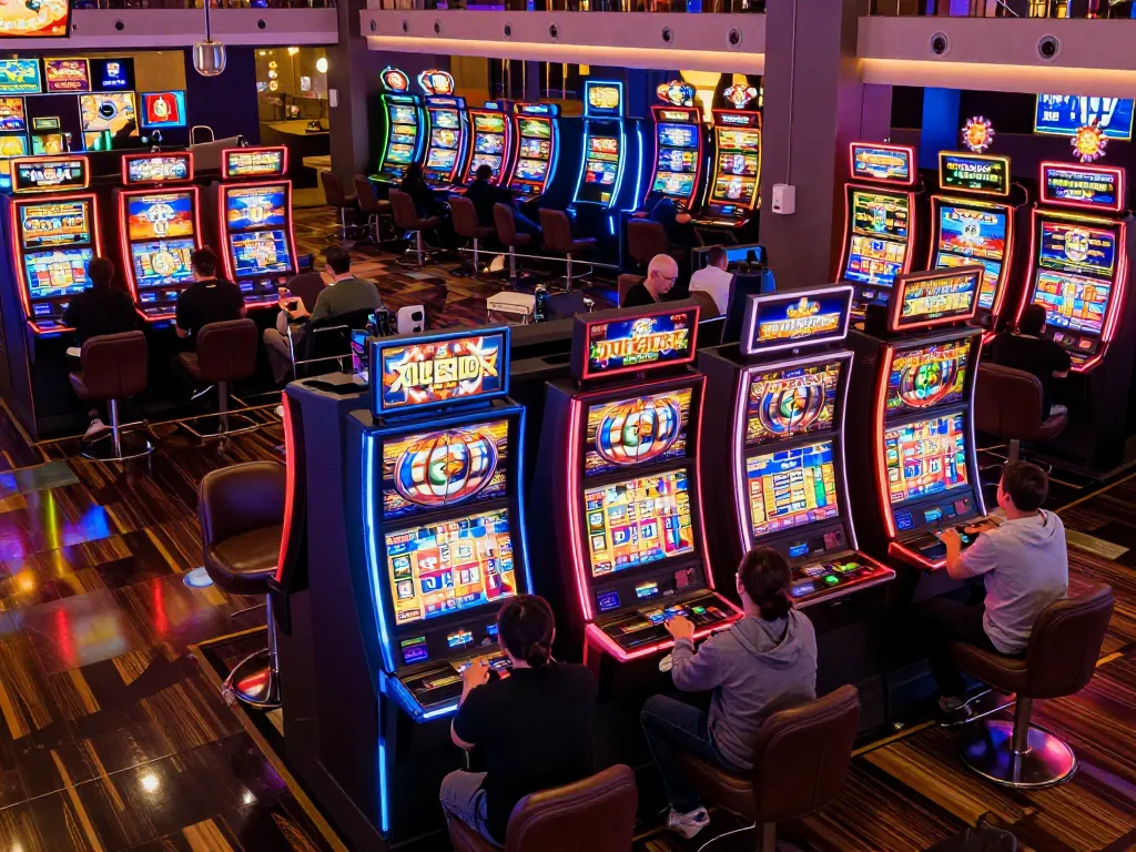 Engaging gameplay at vibrant link slot kamboja machines, showcasing excitement and wins in a casino setting