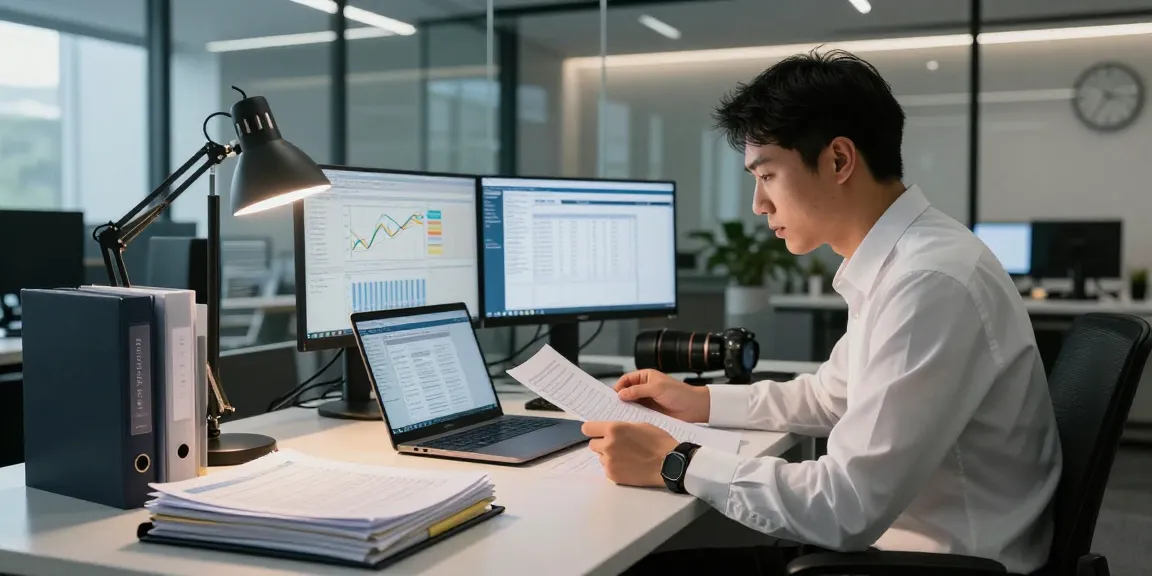 Workspace AAFI KOTA TASIKMALAYA yang profesional dengan auditor forensik meninjau dokumen keuangan di atas meja, menciptakan keadilan di aafikotatasikmal.org.