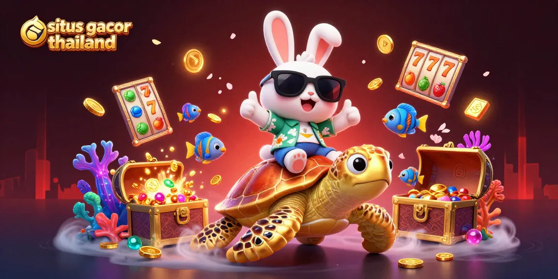 Spin and win big with situs gacor thailand as lucky cartoon characters ride magical ocean waves.