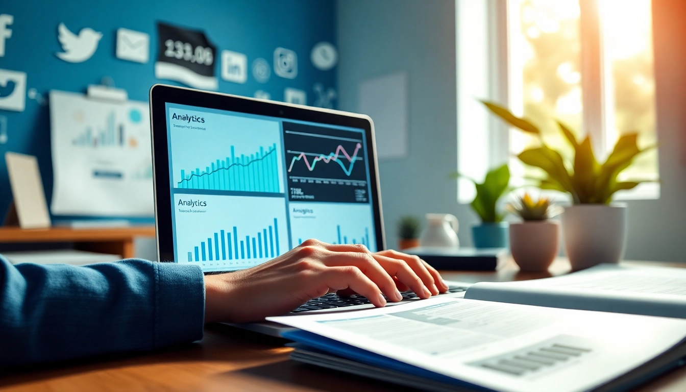 Showcase a vibrant facebook smm panel workspace with a designer analyzing digital marketing performance.