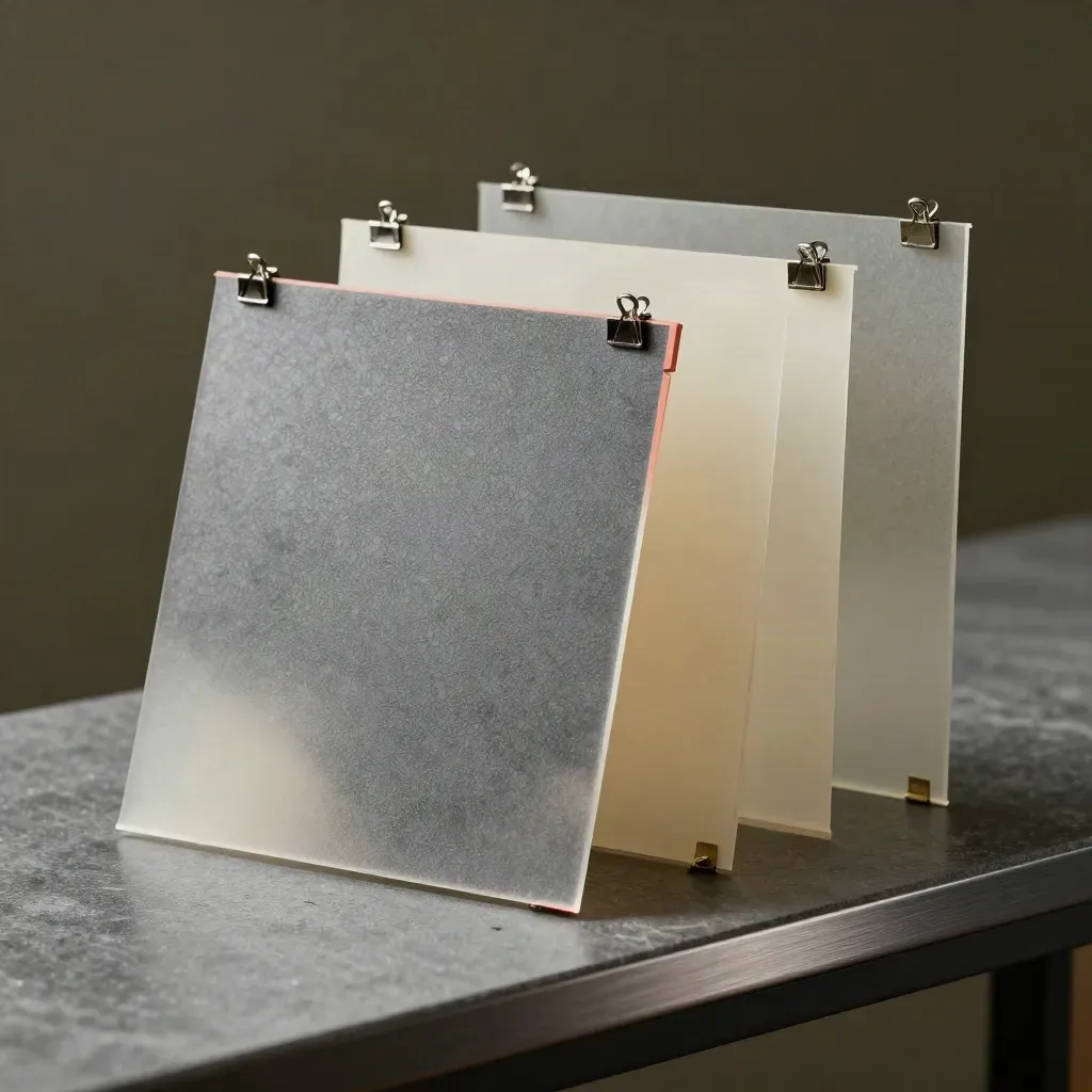 Vellum overlays, corner clips, and a graphite chip on a stone bench.