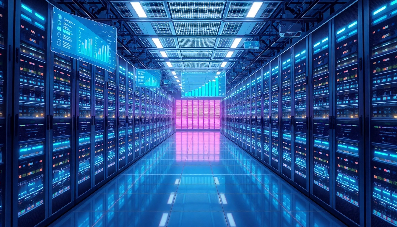Visual representation of best cloud mining technology in a modern data center.