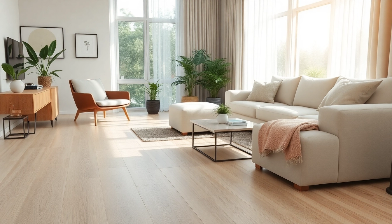 LVP waterproof flooring featured in a cozy living room with natural light and elegant decor.