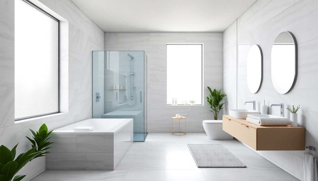Modern bathroom designed by skilled bathroom remodelers with elegant fixtures and natural light.