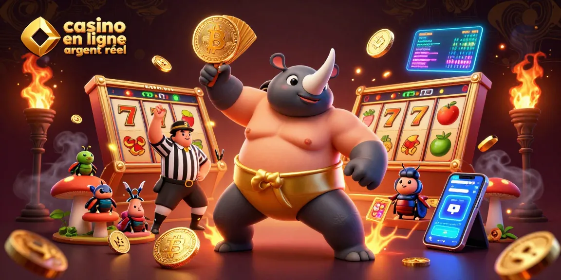 Jouez à des jeux de casino en ligne argent réel avec des personnages de caricature captivants dans une illustration dynamique.