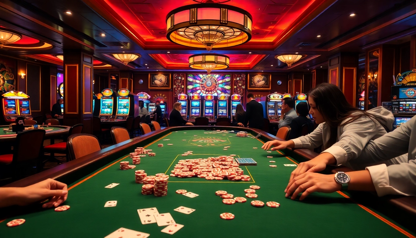 Casino table action at BK8TH, featuring poker and slots in an elegant setting.