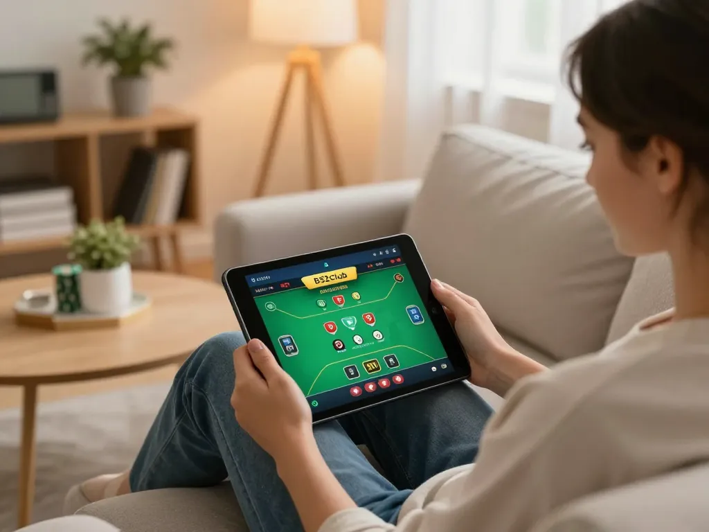 Playing poker on the b52club app in a cozy home setting, showcasing strategic gameplay.