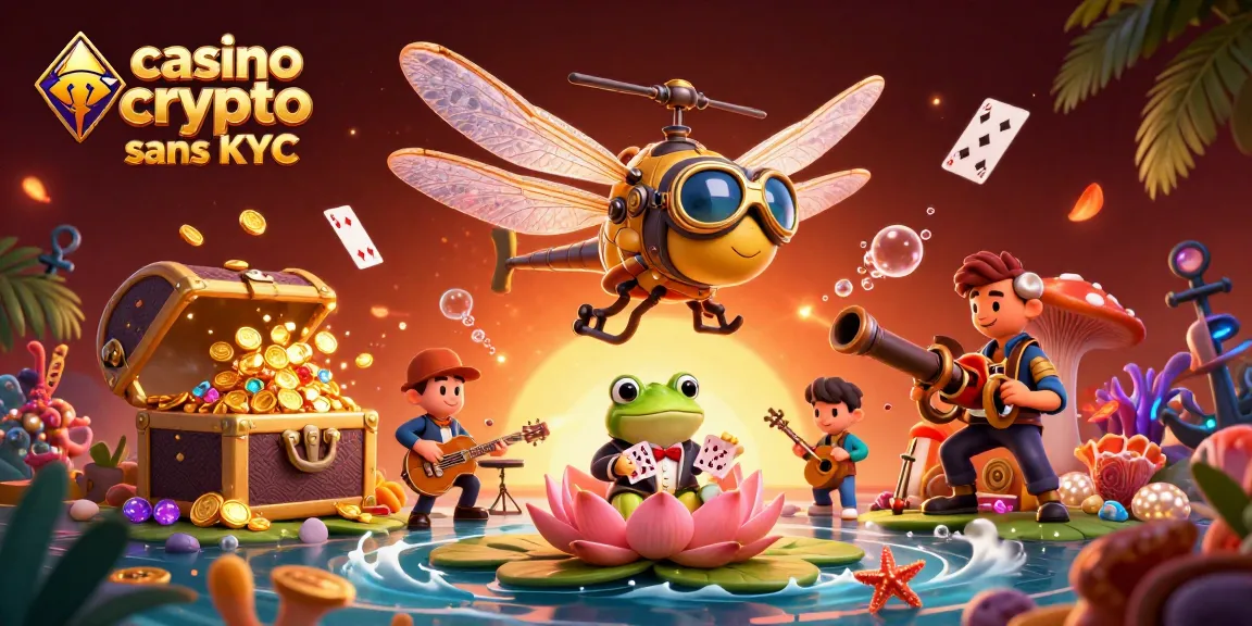 Jouer au casino crypto sans KYC avec un dragonfly pilote et un croupier grenouille dans un casino sous-marin.