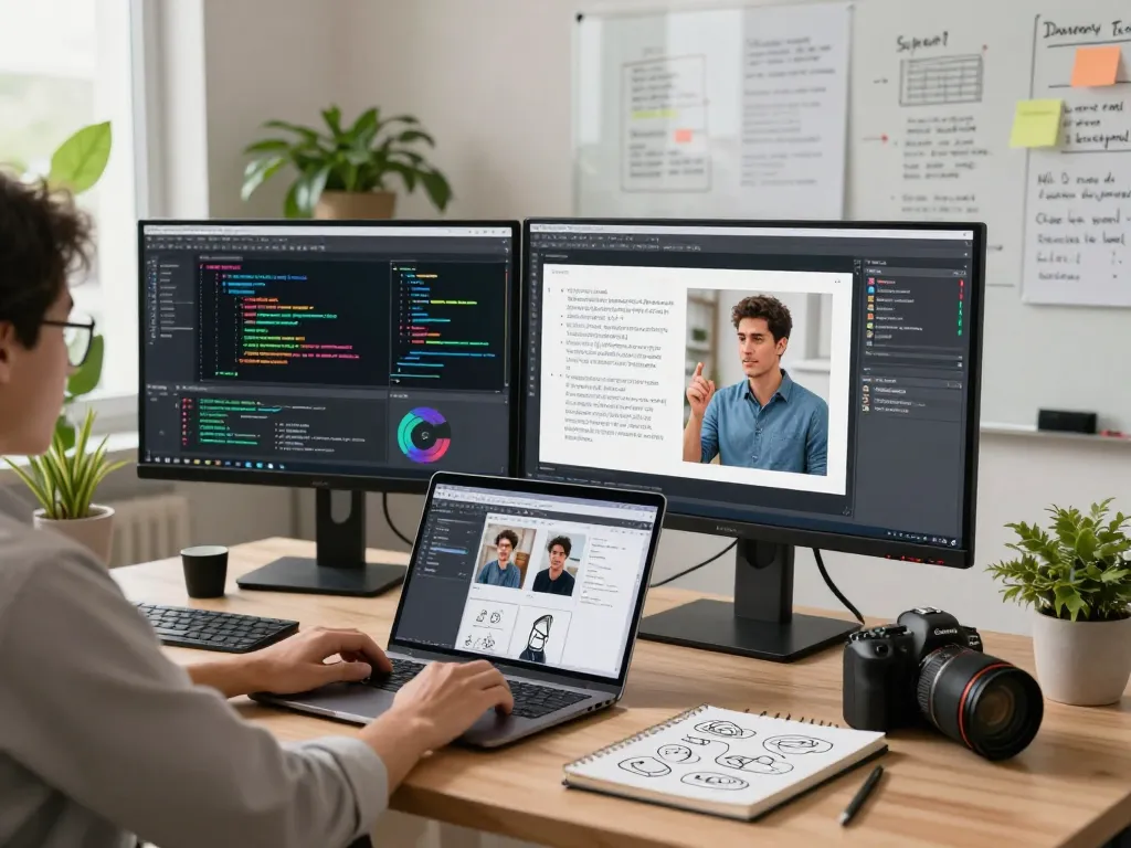 AI-generated image to prompt scene with data scientist analyzing visuals in a modern workspace.