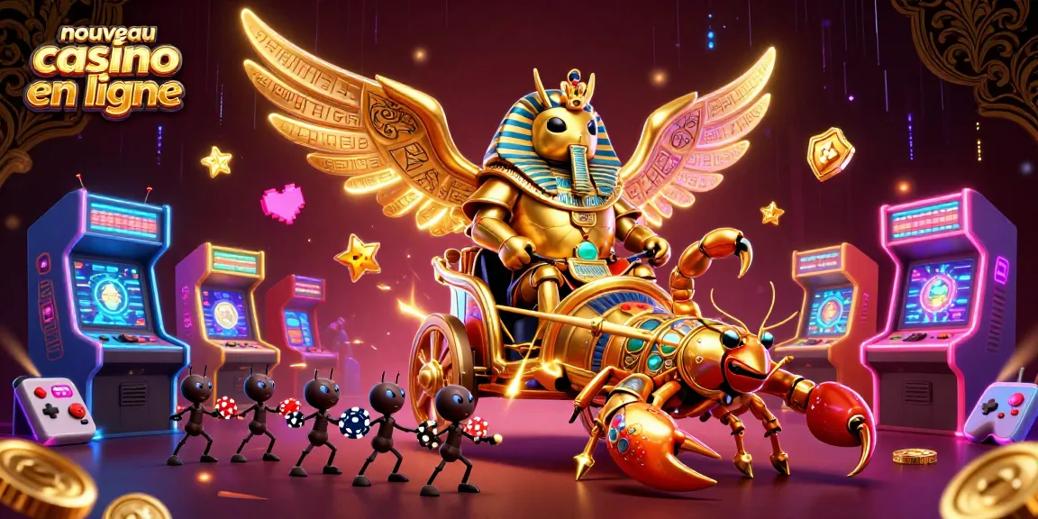 Visitez le nouveau casino en ligne avec un scarabée doré et des scorpions juchés sur un char incroyable.